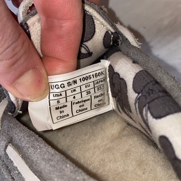 Ugg Grey Leather Ryder Slippers Elephant Jungle Liner Size 5 - Picture 10 of 12